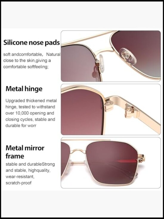 Classic Square Aviator Polarized Sunglasses Oversized Double Bridge Metal Frame main image 5